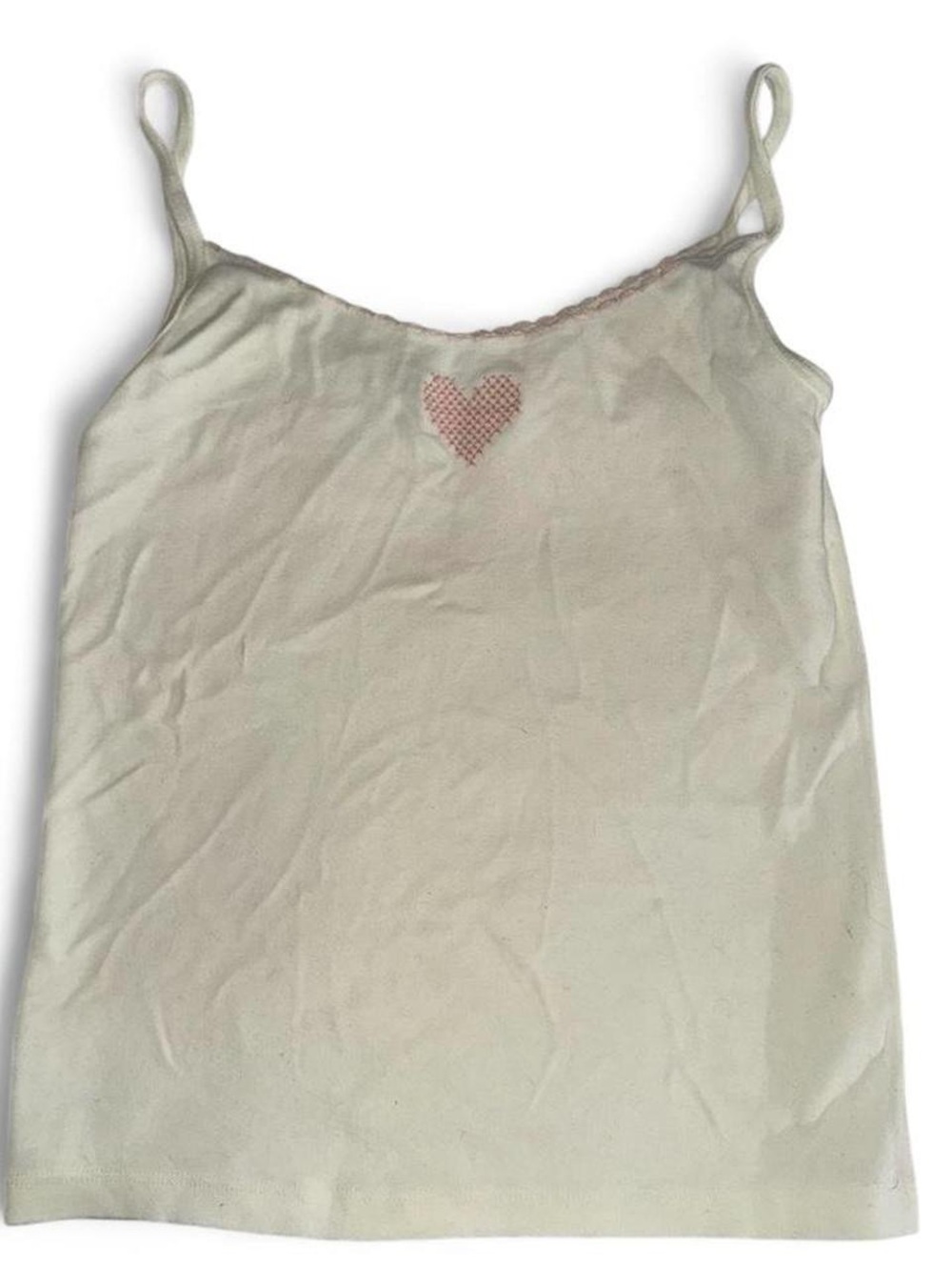 Brandy Melville cross stitch pink heart scalloped tank top